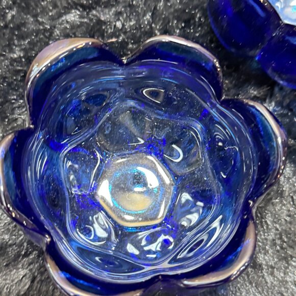 Vintage Cobalt Blue Recycled Glass Tulip Shape  Shaped Candle Holders  Set Of 2 - Picture 5 of 8
